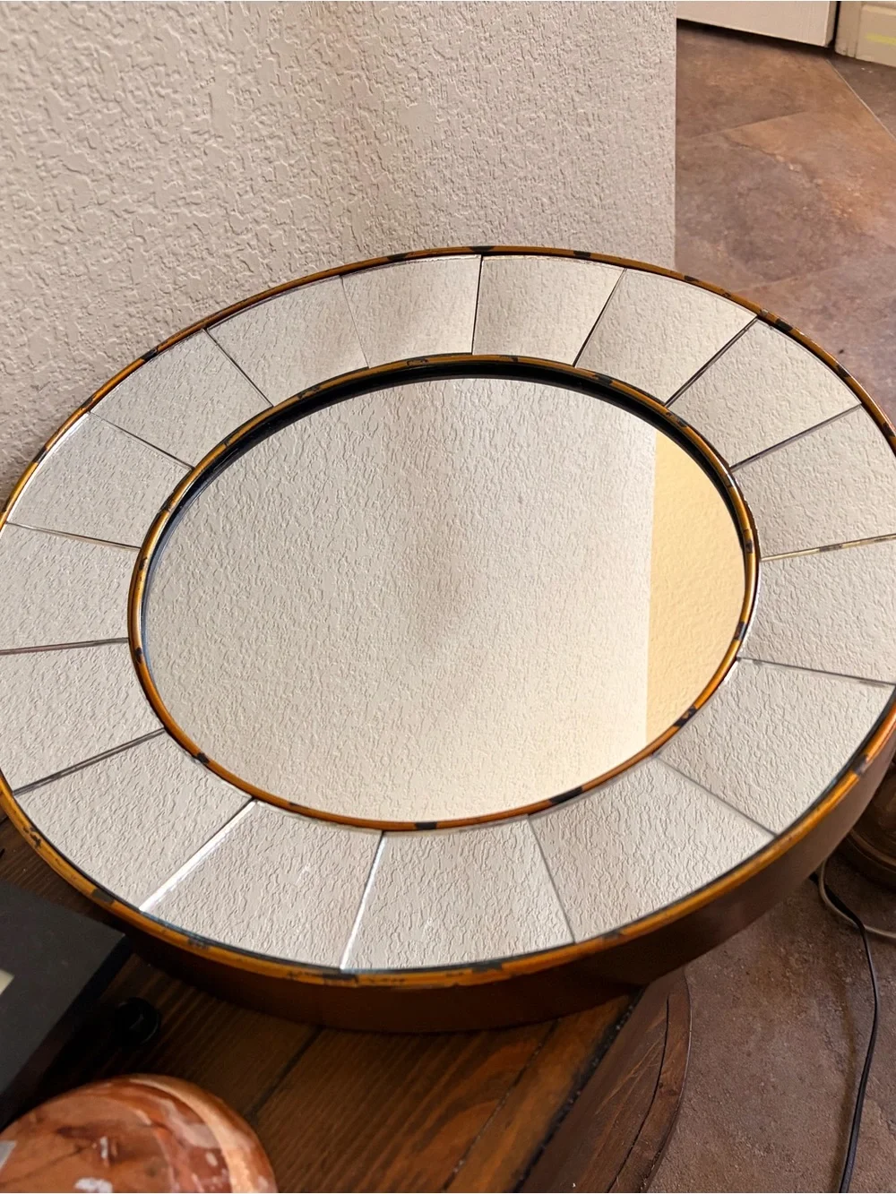 Round Decorative Wall Mirror with Gold Trim -